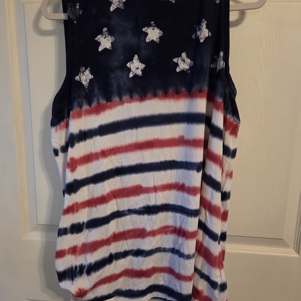 Chaps Women's Red and Blue Tie-Dye Tank Top - Picture 3 of 3